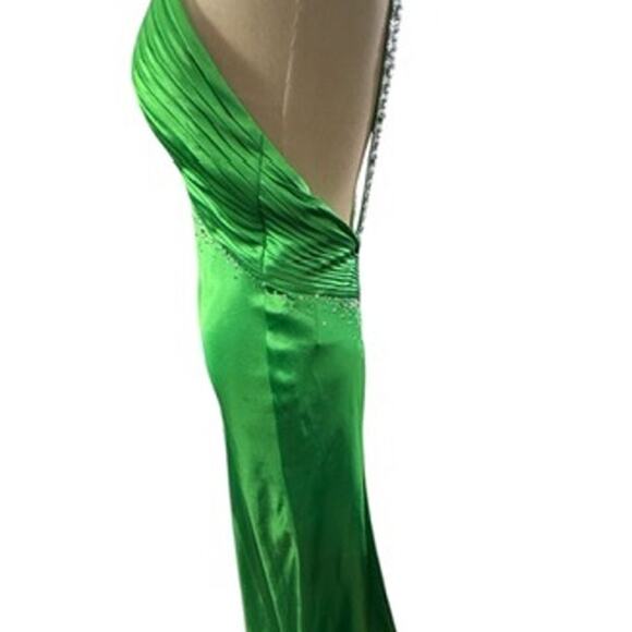 "MADELINE GARDNER" MORI LEE Prom Dress SZ 6 Kelly Green Bling Babydoll Y2K Long - Picture 2 of 16